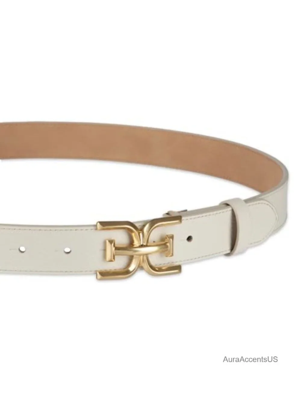 Leather & PU Double-E Logo Plaque Buckle Slim Belt for Jeans, Dresses, Trousers